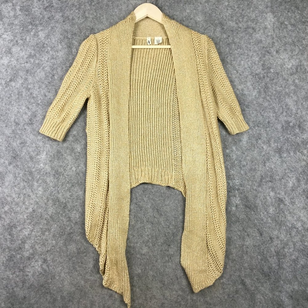 Anthropologie Moth Cardigan S Sweater Gold Metallic Knit Wrap Around Career